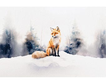 Fox Watercolor Painting Forest Animal Art Print Woodland Wall Art Red Fox Poster