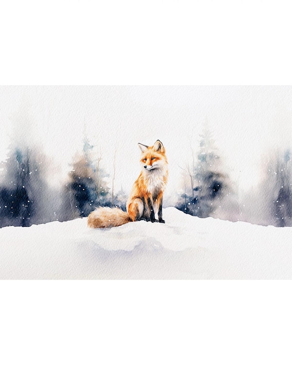 Fox Watercolor Painting Forest Animal Art Print Woodland Wall Art Red Fox Poster