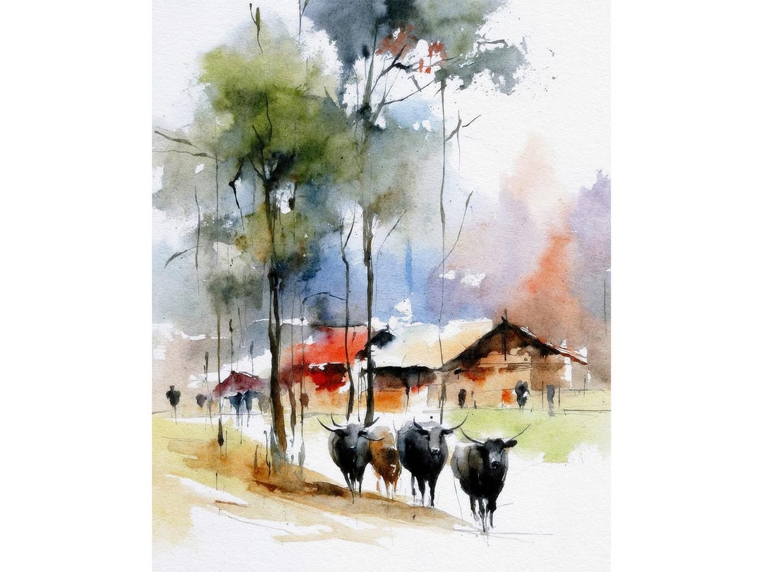 Cow Watercolor Print Farm Painting Farmhouse Wall Art Country Landscape cow-watercolor-print-farm-painting-farmhouse-wall-art-country-landscape