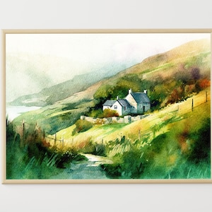 Irland Malerei Cottage Aquarell irische Landschaft Landschaft Kunstwerk Bauernhaus Wandkunst
