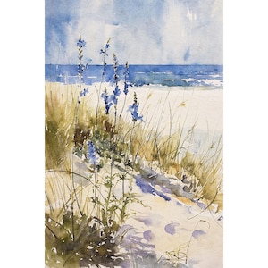 Coastal Watercolor Print Provincetown Painting Beach Wall Art Seascape Poster Beach House Decor Wildflowers Art