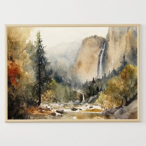 Yosemite Art Print National Park Painting Mountains Watercolor California Landscape Nature Wall Art