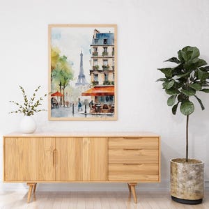 Akvarellkonsttryck i Paris stadsbild: Eiffeltornets caféscen bild 7