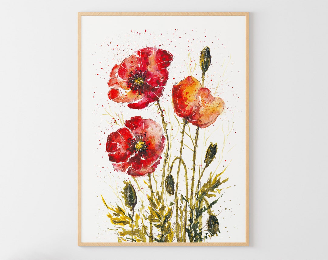 Poppy Watercolor Painting Floral Art Print Red Poppy Art Wildflowers ...