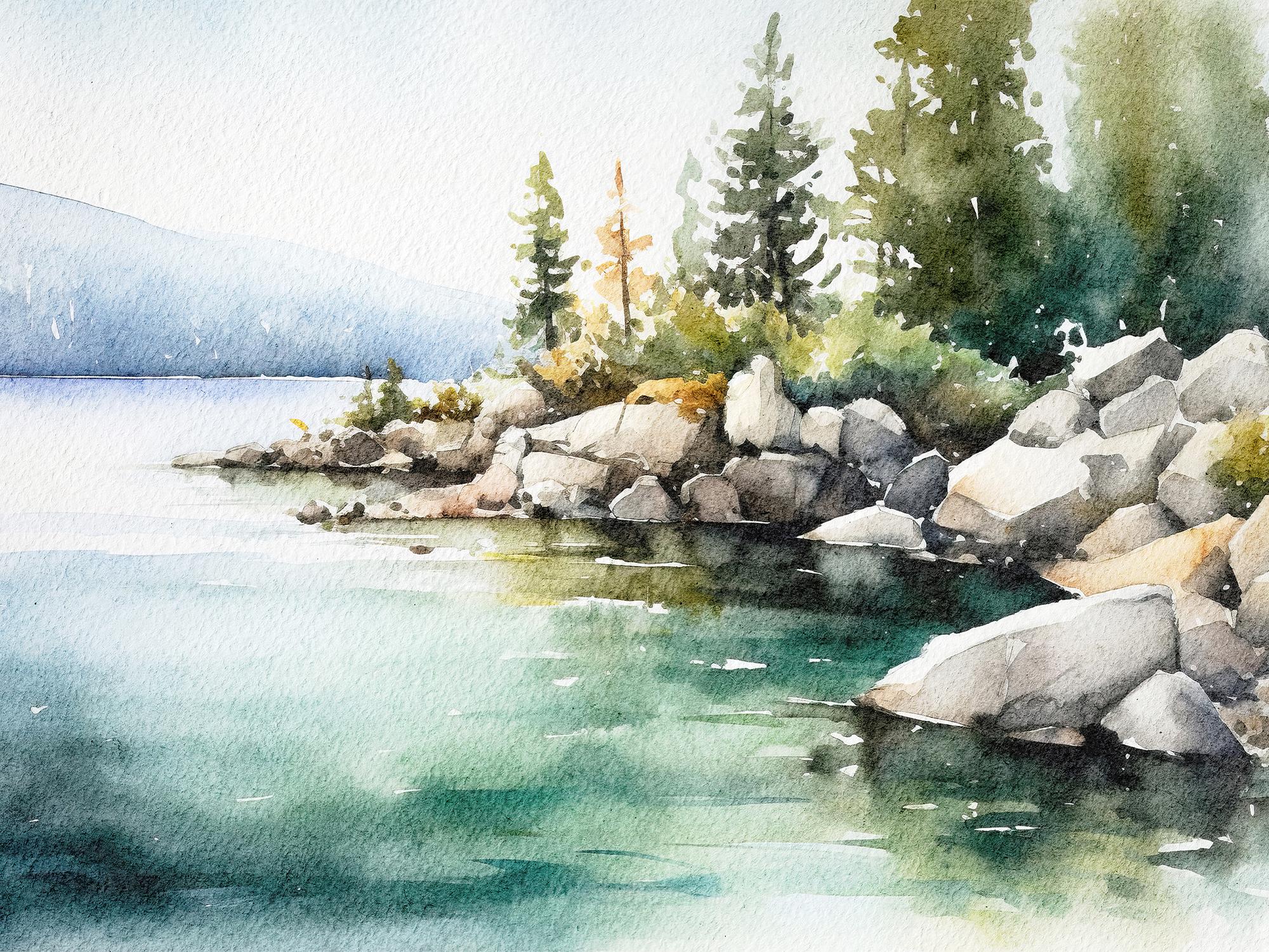 Tahoe Lake Watercolor Painting: California National Park Art Print - Etsy