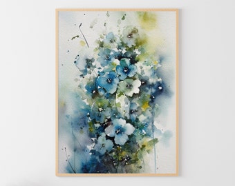 Forget-me-not Painting Wildflowers Watercolor Floral Wall Art Flowers Art Print Botanical Poster