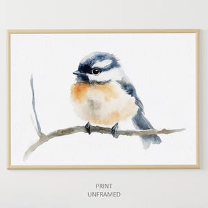 Chickadee Watercolor Print Bird Painting Bird On Branch Artwork Minimalist Wall Art Spring Wall Decor