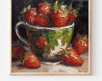 Aardbei Olieprint Bes Schilderij Stilleven Muurkunst Keuken Fruit Artwork