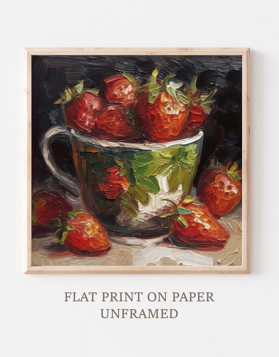 イチゴの油絵 ベリーの絵画 静物画 壁アート キッチン フルーツ アート