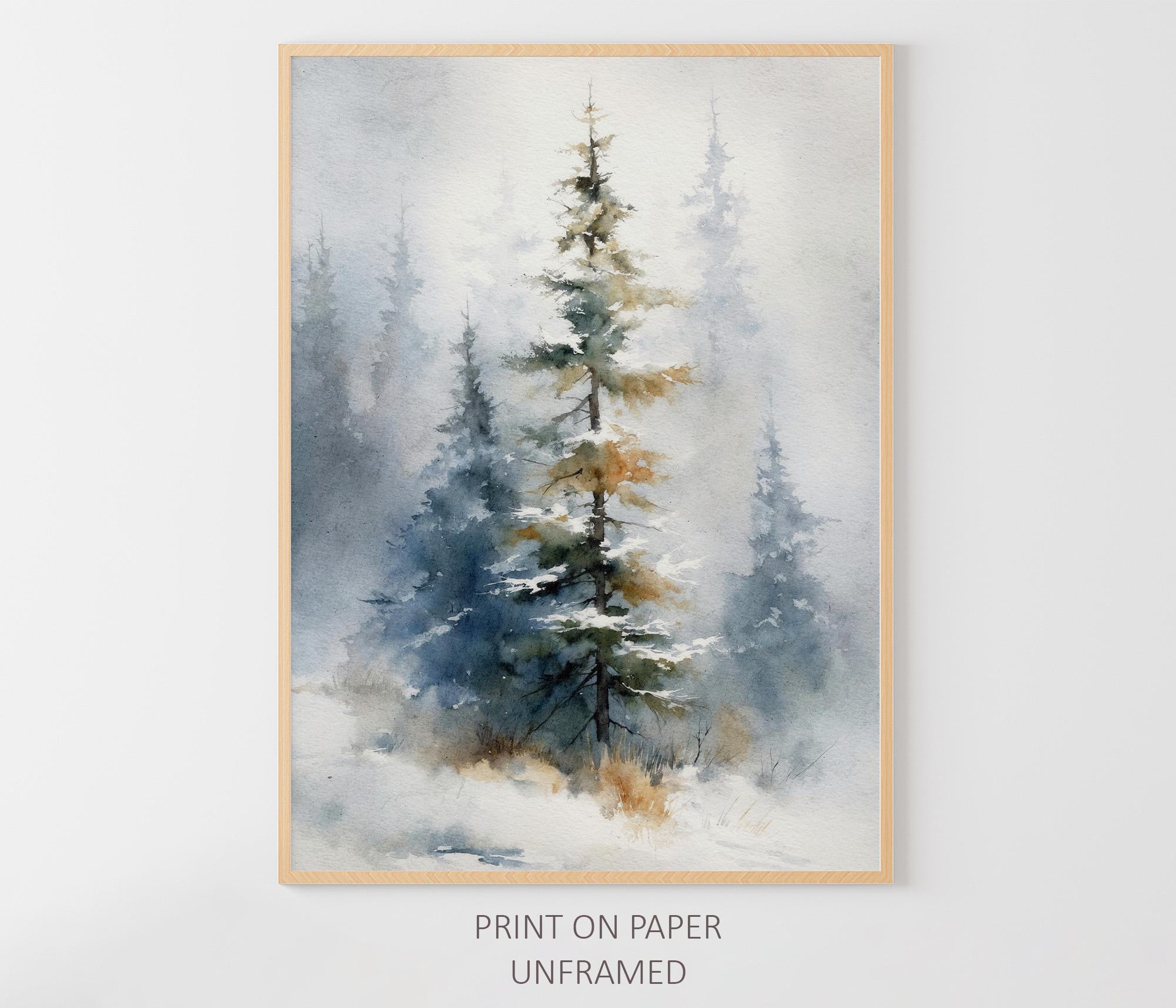 Pine Tree Watercolor Art Print Forest Painting Snowy Landscape - Etsy