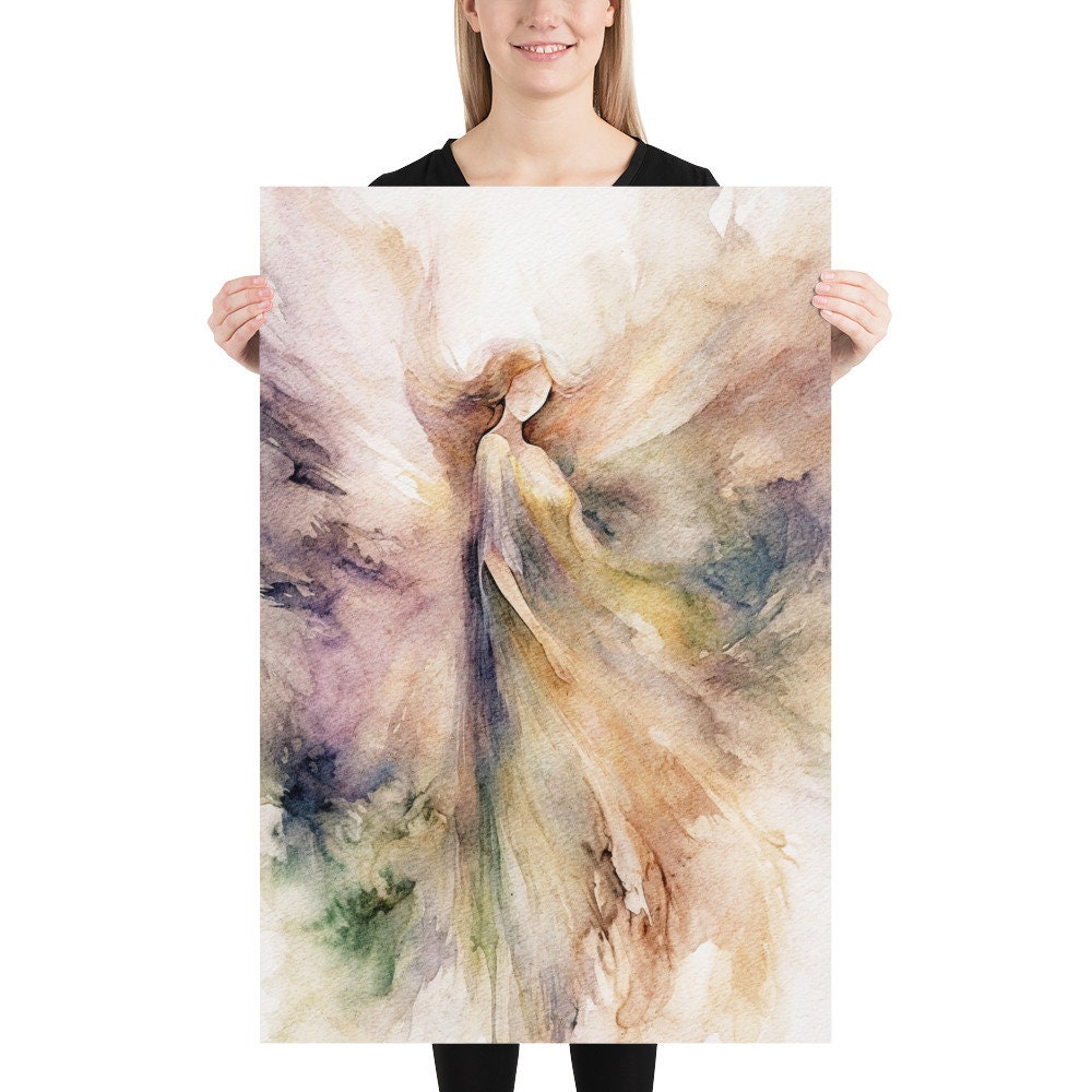 天使の水彩画 守護天使の水彩画：抽象的な宗教アートプリント - Etsy 日本