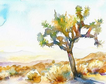 Joshua Tree Watercolor Painting National Park Art Print Southwest Landscape Desert Wall Art