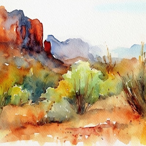 Desert Painting Arizona Watercolor Landscape Saguaro Desert Poster Arizona Wall Art