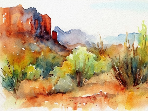 Desert Painting Arizona Watercolor Landscape Saguaro Desert Poster Arizona Wall Art