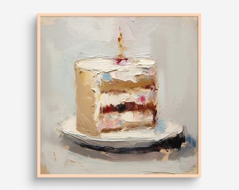 Gâteau d'anniversaire peinture à l'huile Dessert oeuvre cuisine mur Art gâteau impression à partir d'une peinture à l'huile