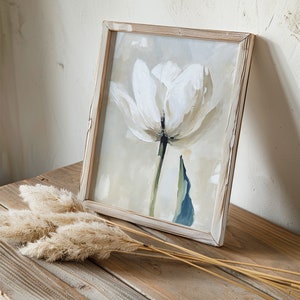 White Tulip Oil Painting Floral Wall Art Flowers Artwork Neutral Beige ...