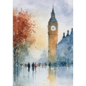 London Watercolor Art Print Big Ben Painting Cityscape Art Print England Wall Art Decor Travel Gifts