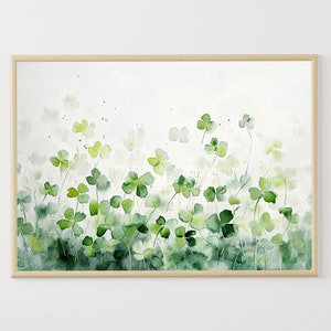 Clover Watercolor Painting Meadow Art Print Floral Poster Neutral Green Wall Art St Patrick's Gift