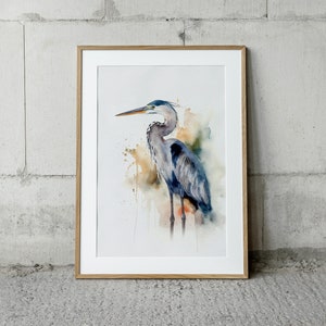 Heron Watercolor Painting Great Blue Heron Art Print Coastal Bird Poster Nautical Bird Wall Art image 6