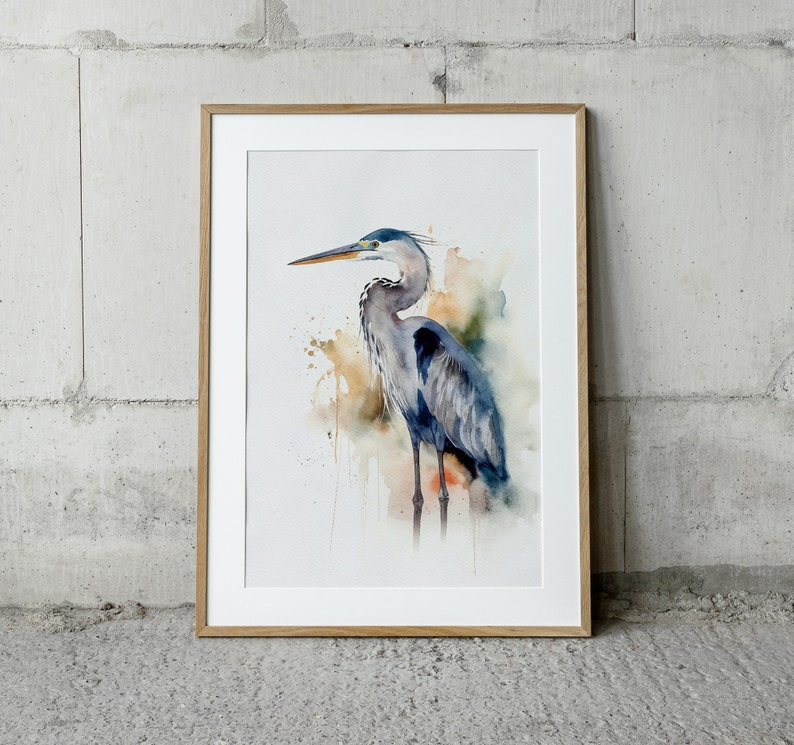Heron Watercolor Painting Great Blue Heron Art Print Coastal Bird Poster Nautical Bird Wall Art image 6