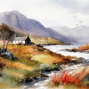 Isle of Skye Malerei Schottische Landschaft Cottage Aquarell Schottland Kunstdruck Scottish Highlands Wandkunst