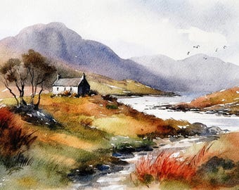 Stampa ad acquerello dell'isola di Skye: arte paesaggistica delle Highlands scozzesi