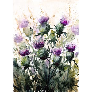 Thistle Flowers Painting Wildflowers Watercolor Meadow Art Print Floral Wall Art Scottish Flowers Poster Flowers Artwork