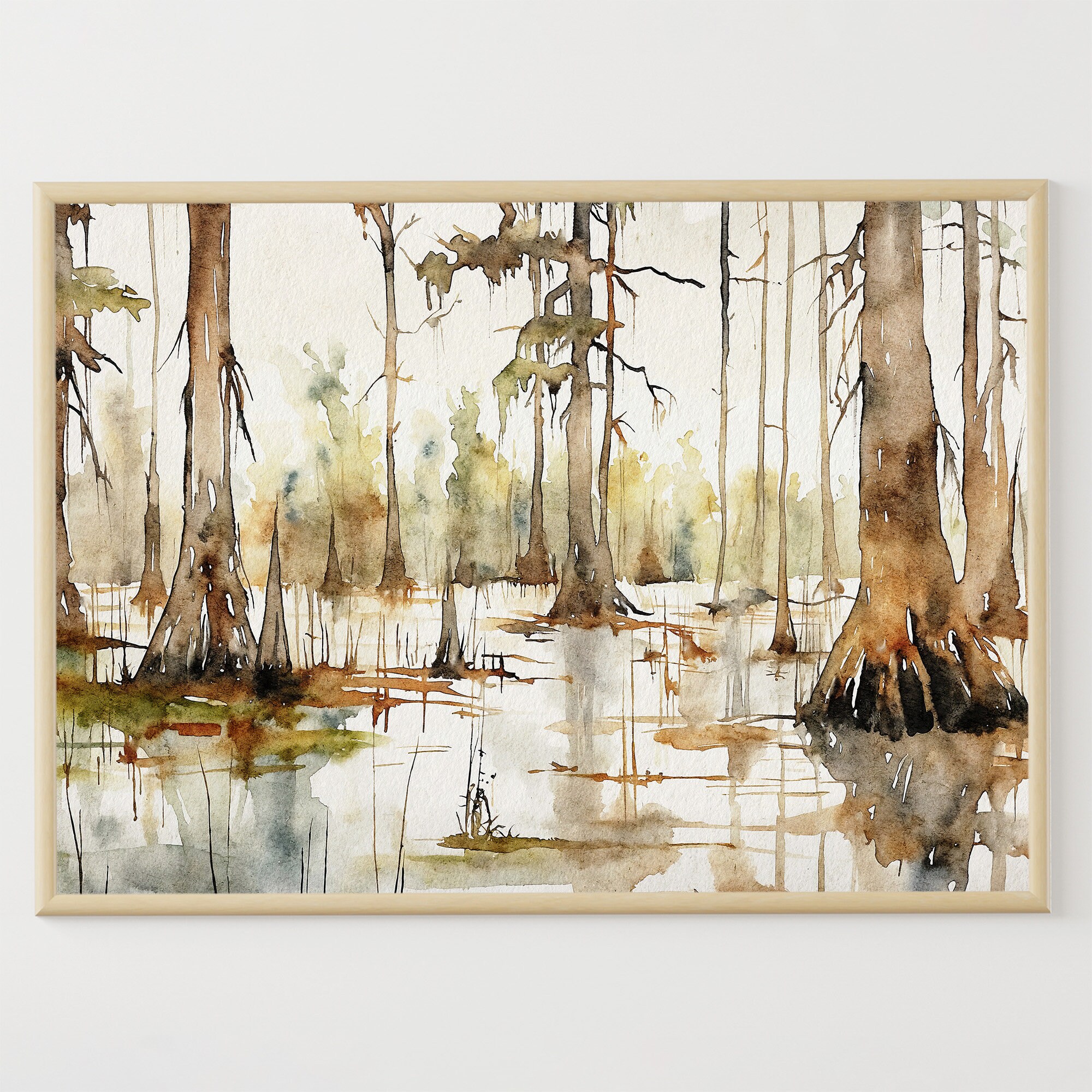 ルイジアナの風景、マーティン湖の絵画、沼の巨人、水彩画、ニュー