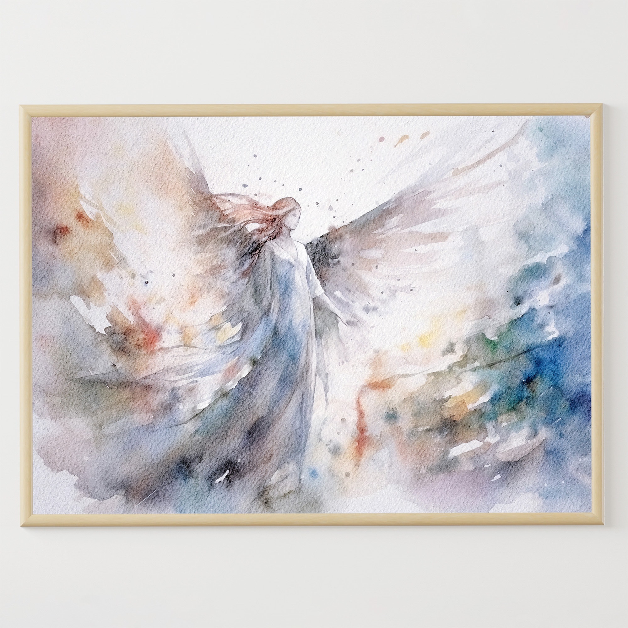 天使の水彩画：抽象的な宗教的な壁アート - Etsy 日本