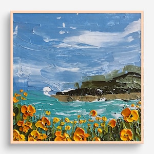 California Landscape Poppy Painting Big Sur Art California Seascape Poppies Landscape California Coast Art Print Yellow Poppy Poster