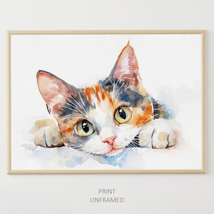 三毛猫の水彩画プリント かわいい子猫の絵画 ペットの壁アート 動物のアートワーク 子供部屋の壁の装飾