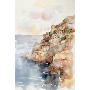 Amalfi Coast Watercolor Painting Positano Art Print Italian Landscape Italy Old Town Poster image 1