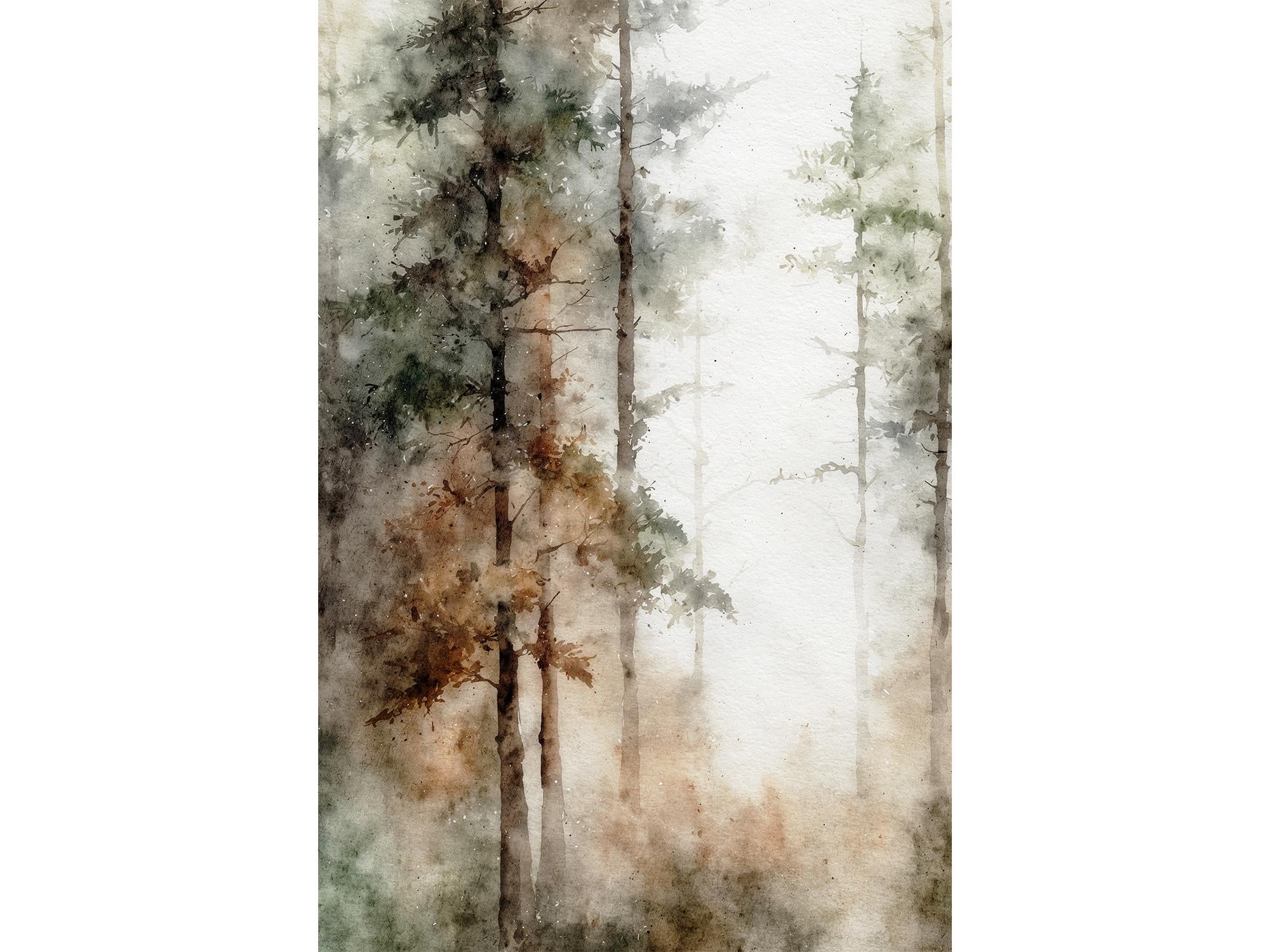 Misty Forest Watercolor Print Pine Tree Painting Calming Wall Art ...