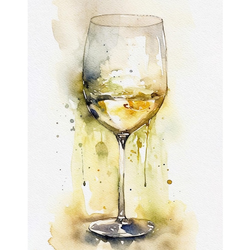 White Wine Watercolor Painting Kitchen Bar Art Print Wine Art - Etsy