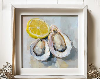 牡蠣の油絵 レモンの絵画 キッチン静物画 壁アート - Etsy 日本