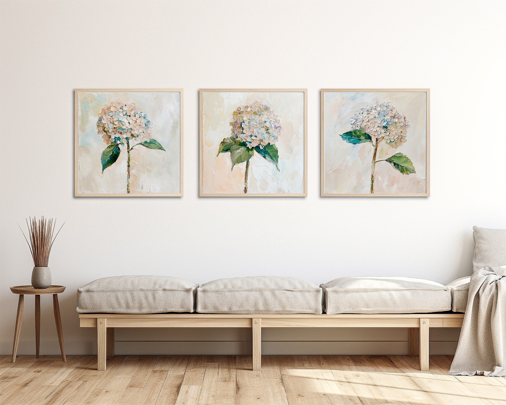 Hydrangea Set of 3 Oil Paintings Floral Wall Art Flowers Artwork ...