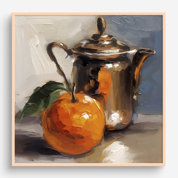 Naturaleza muerta pintura al óleo naranja fruta arte cocina pared arte frutas IMPRESIÓN de una pintura al óleo