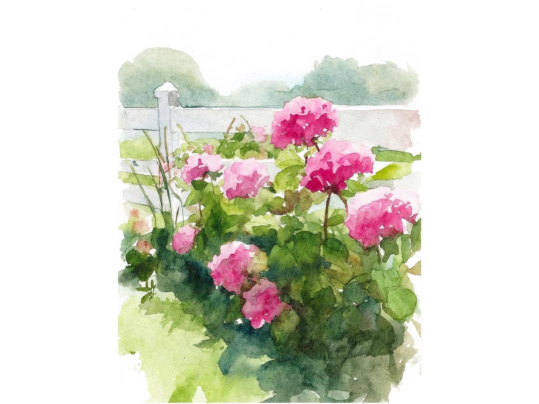 Pink Hydrangea Watercolor Print Flowers Painting Garden Floral Wall Art ...