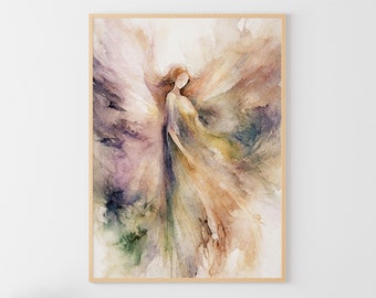 Guardian Angel Painting Religious Wall Art Angel Watercolor Abstract Angel Art Print