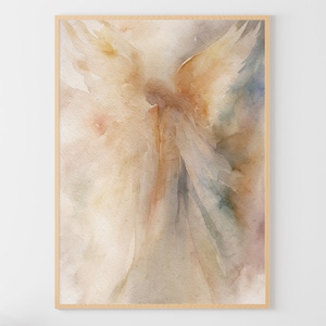 Póster del ángel de la guarda, impresión de acuarela del ángel, arte religioso de la pared, obra de arte abstracta del ángel, regalos personalizados