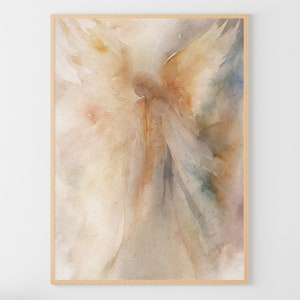 Póster del ángel de la guarda, impresión de acuarela del ángel, arte religioso de la pared, obra de arte abstracta del ángel, regalos personalizados