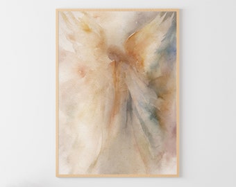 Póster del ángel de la guarda, impresión de acuarela del ángel, arte religioso de la pared, obra de arte abstracta del ángel, regalos personalizados