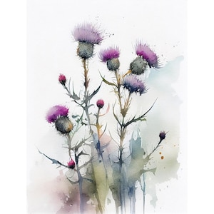 Thistle Painting Wildflowers Watercolor Floral Wall Art Flowers Art Print Scottish Flowers Art