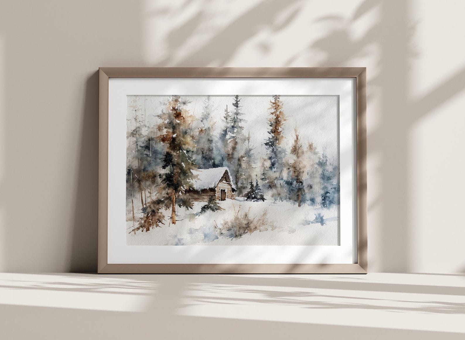 Winter Cabin Watercolor Print: Snowy Pine Forest Wall Art - Etsy