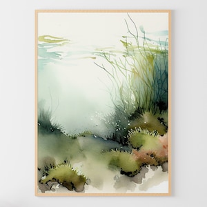 Sea Watercolor Seaweed Painting Underwater Art Print Sea Beach Wall Art Nautical Poster