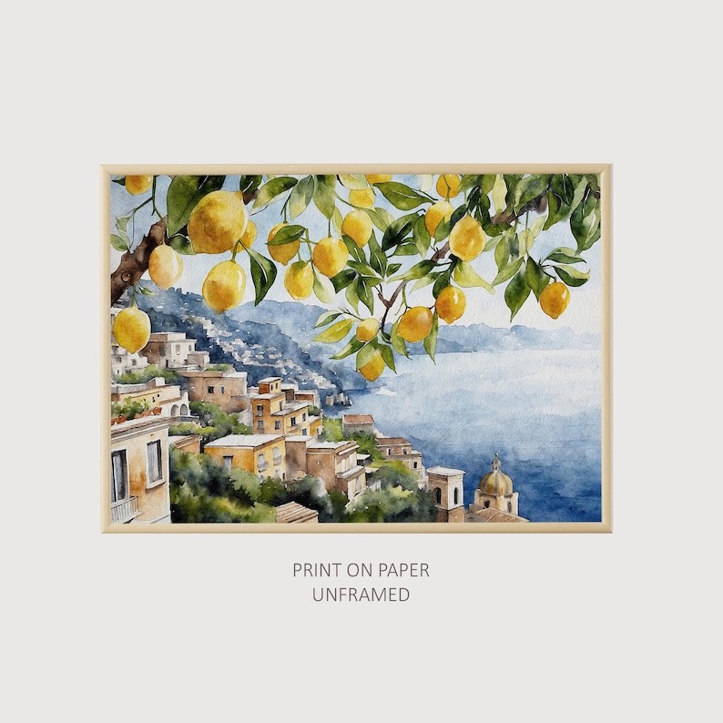 Positano Watercolor Painting Lemon Tree Artwork Italian Cityscape Wall Art Amalfi Coast Poster image 3