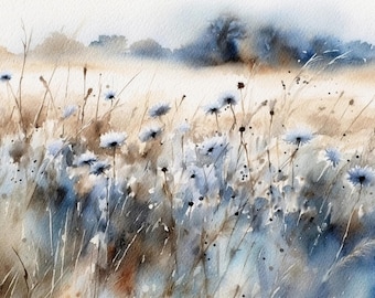 Daisy Meadow Watercolor Painting Idaho Landscape Wildflowers Wall Art Flowers Field Art Print Floral Wall Art