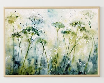 Queen Anne's Lace Watercolor Painting Meadow Art Print Wildflowers Poster Floral Wall Art Flowers Artwork