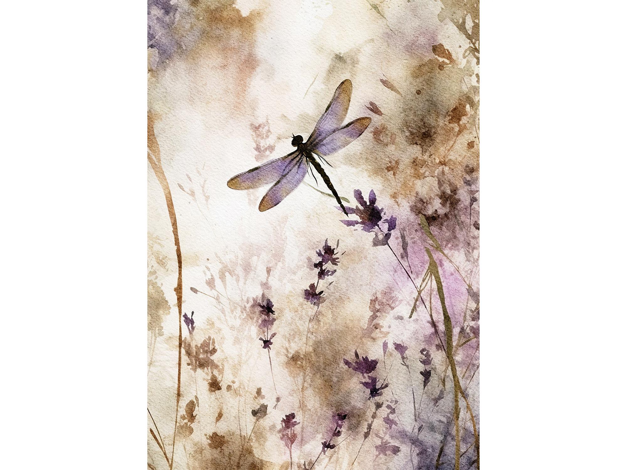 Dragonfly Watercolor Painting Lavender Artwork Floral Wall Art