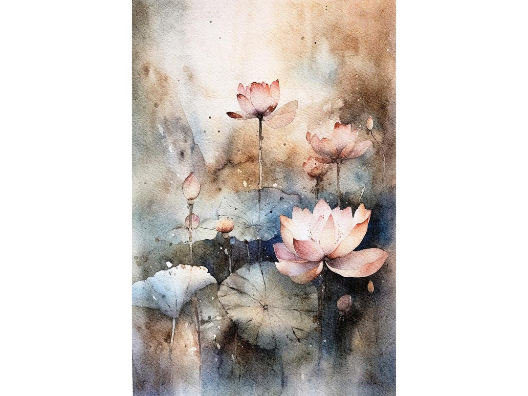 Pink Lotus Watercolor Art Print Floral Pond Painting Water Lilies ...